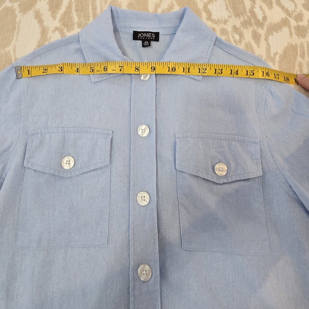 Jones NY Women's Light Blue Button-Up Shirt XS  3/4 Sleeve Cotton Blend Casual - Picture 10 of 13